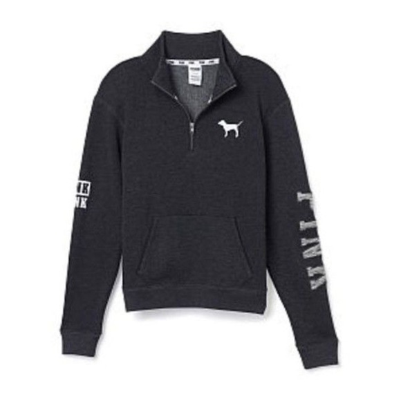 Victoria's Secret Sweaters - Victoria's Secret PINK Gray and Black Half Zip Sweatshirt, Size XS